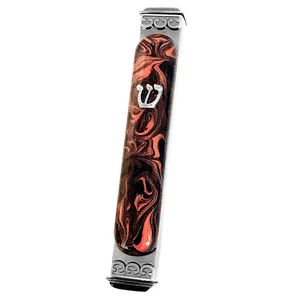 Black And Tomato Marbled Glass Mezuzah