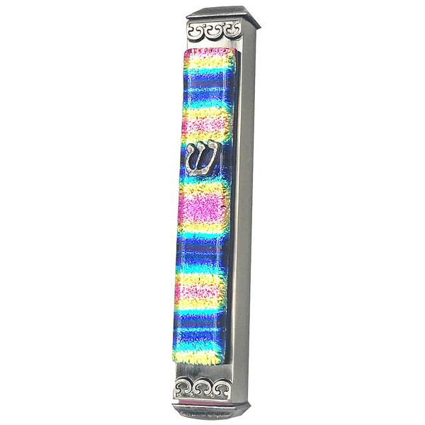 Rainbow Stripe Glass Mezuzah