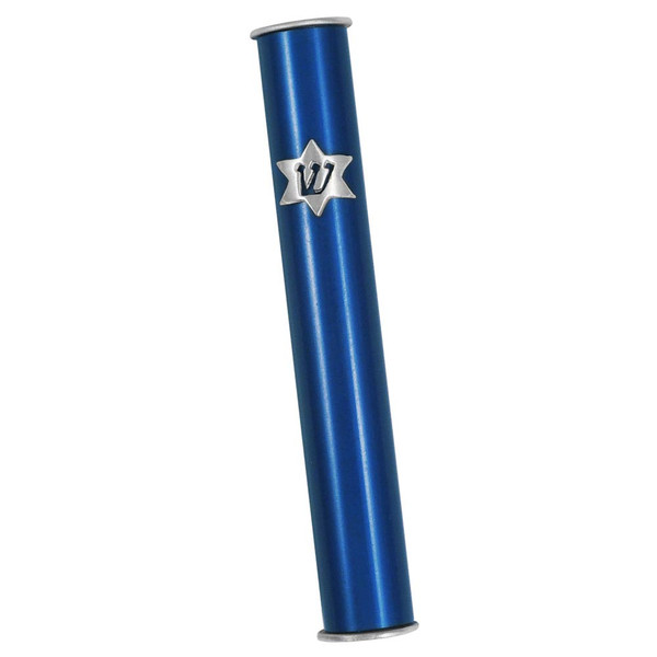 Blue Circular Aluminum Mezuzah