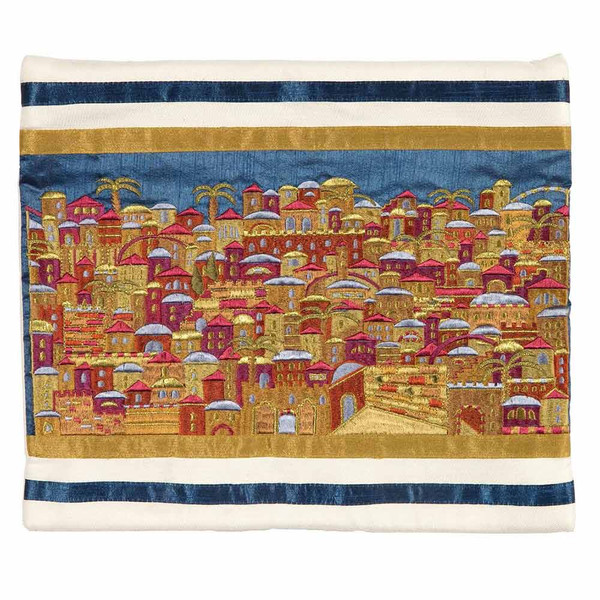 Jewish Gifts | Judaica | Multi Color Embroidered Jerusalem Tallit Bag