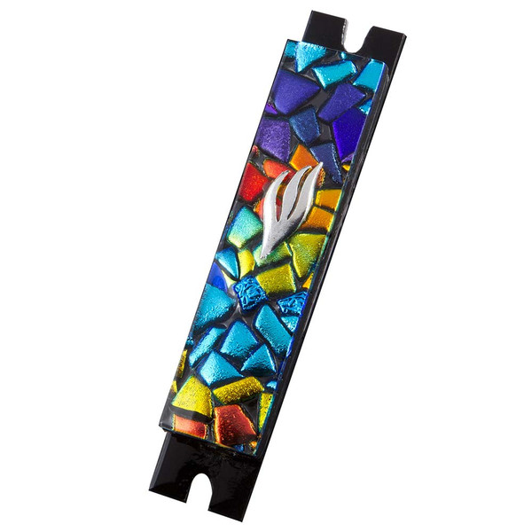Multicolor Mosaic Pattern Glass Mezuzah