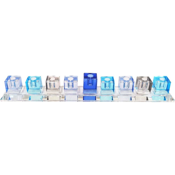 Hanukkah Gifts - Blue Crystal Cube Hanukkah Menorah