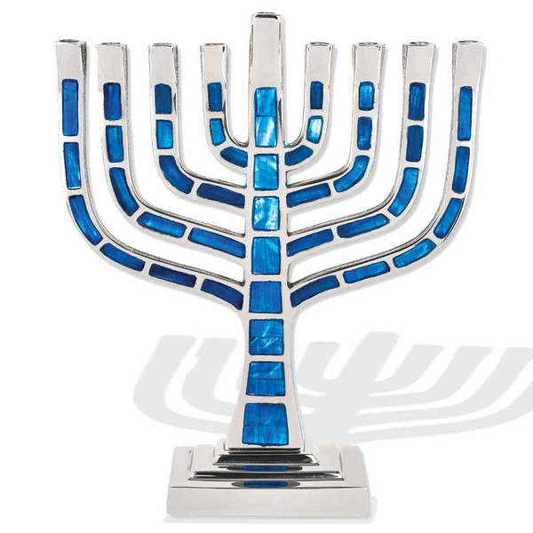 Hanukkah Gift- Knesset Style Blue Mosaic Menorah