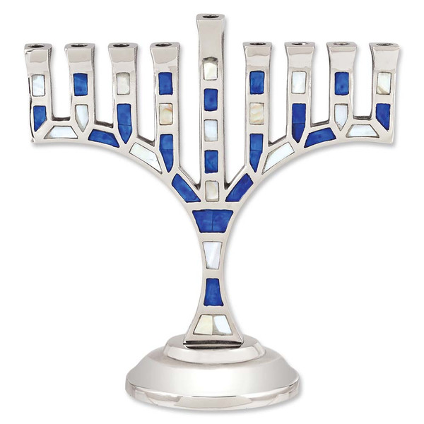 Blue White Inlay Mosaic Hanukkah Menorah