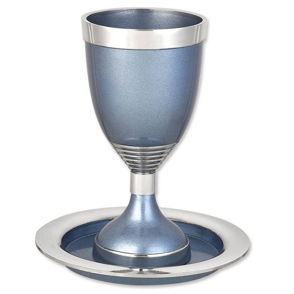 Blue Silver Aluminum Kiddush Cup Tray