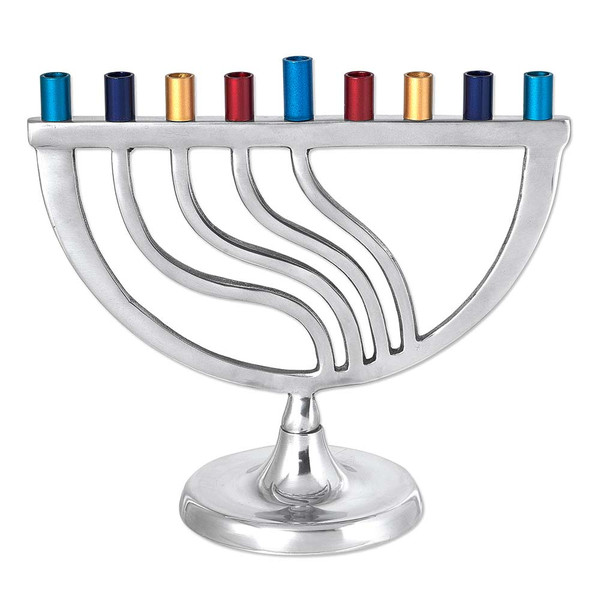 Hanukkah Gift - Swirls Aluminum Multi Color Cups Menorah