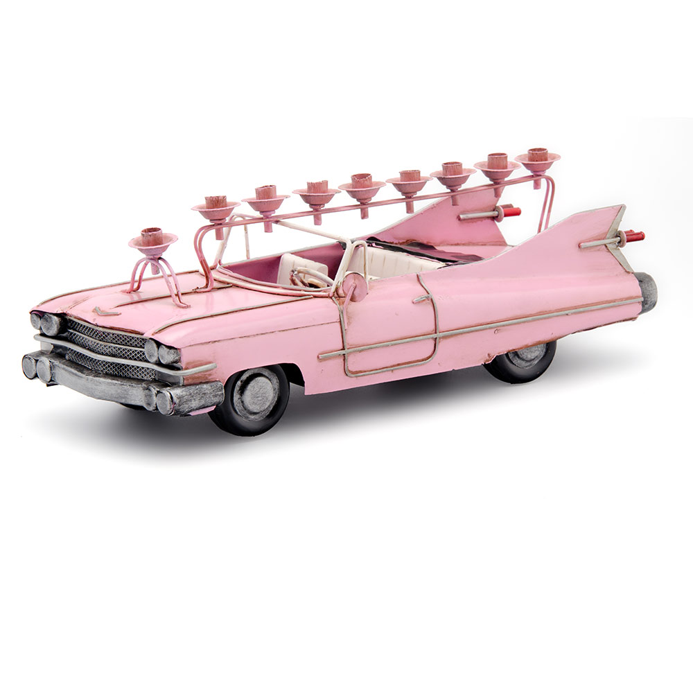Menorah 1959 Pink Cadillac Convertible - Unique Hanukkah Decoration, Fun Holiday Centerpiece