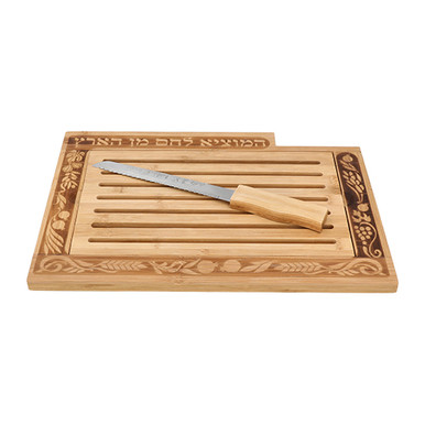 Wooden Wheat Design Challah Board And Knife