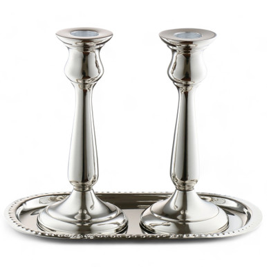 Aluminum Shabbat Candlestick Set With Tray