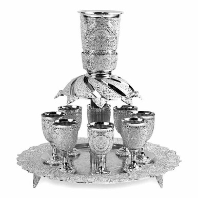 Silver & Glass Wine Fountain - Jerusalem Style