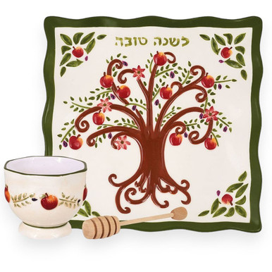 Ceramic Tree Of Life Apple & Honey Dish Set