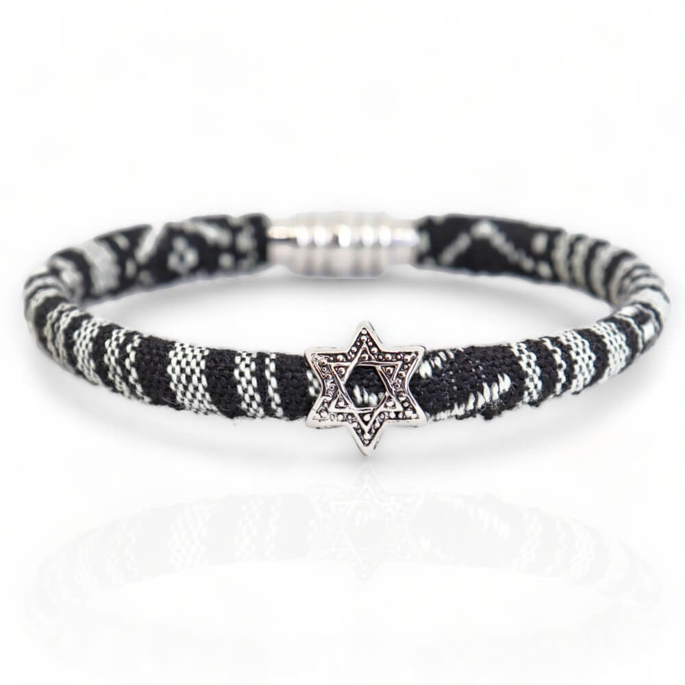 Image of Men's Black & White Woven Bracelet With Jewish Star