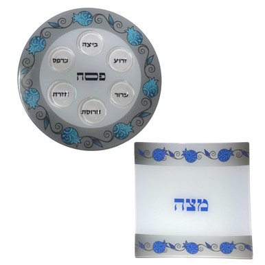 Pomegranate Passover Seder Plate And Matzah Tray Set