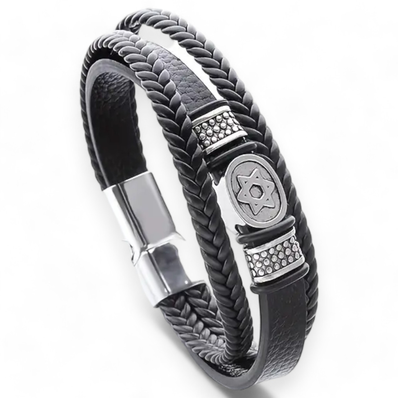 Image of Men's Triple Leather Jewish Star Bracelet