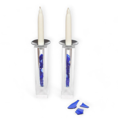 Silver-Tone Crushed Wedding Glass Shabbat Candlesticks