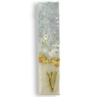 Crushed Wedding Glass Mezuzah With Metallic Accents