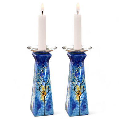 Handcrafted Ocean Blue Shabbat Candlesticks