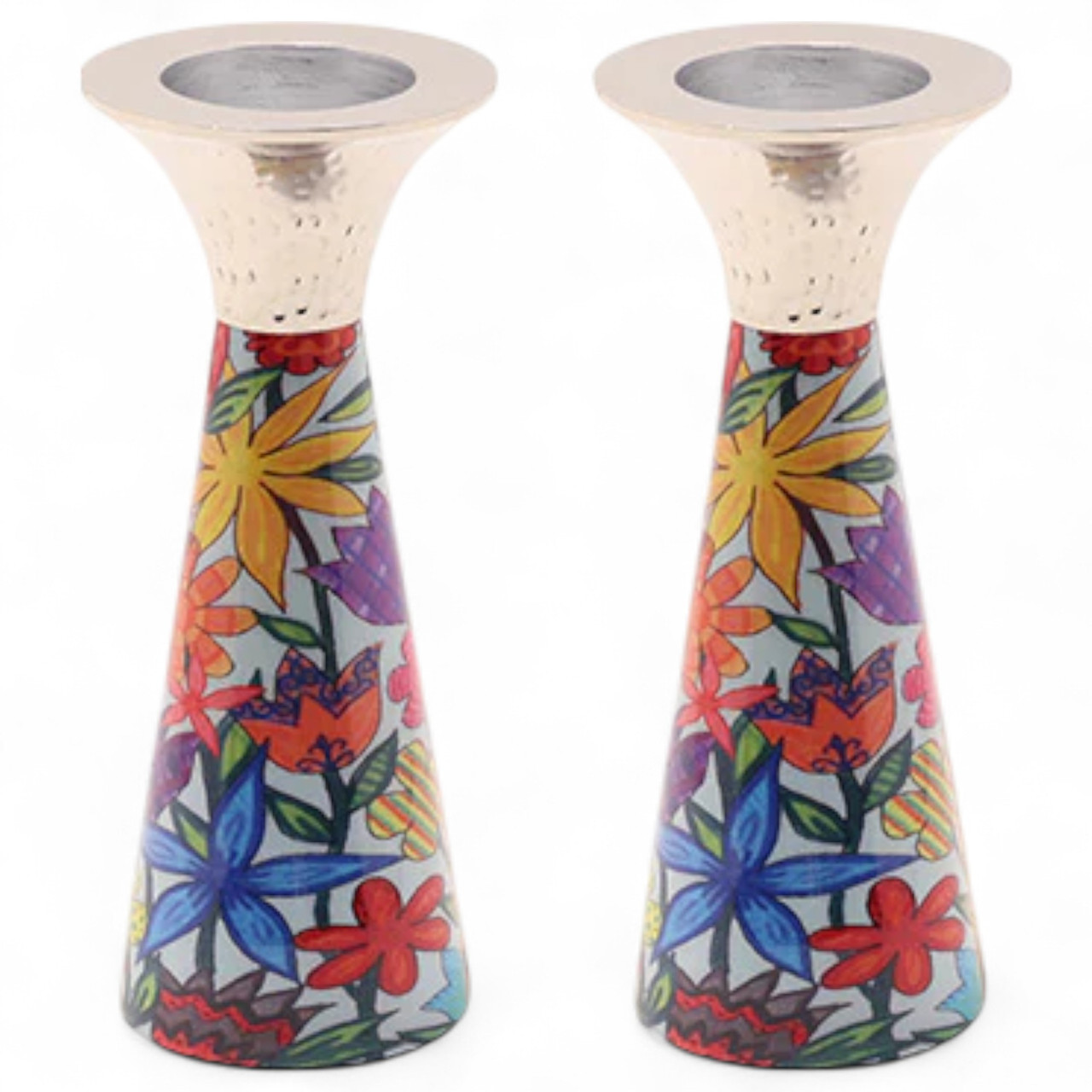 Multi-Color Flower Pattern Shabbat Candlesticks