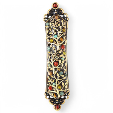 Stunning Tree Of Life Mezuzah With Gem Stones