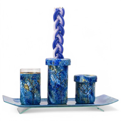 Handcrafted Ocean Blue Hand-Painted Havdalah Set
