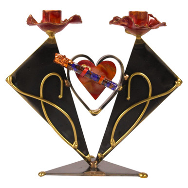 Shabbat Candlesticks With Crushed Wedding Glass Keepsake