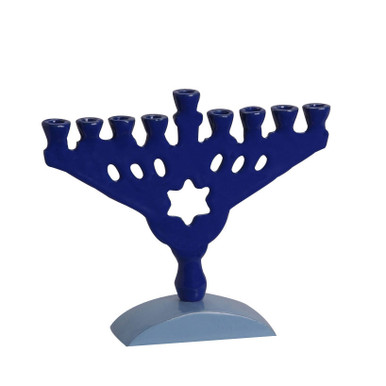 Hanukkah Gifts-Small Hanukkah Menorah In Aluminum With Blue Enamel Finish