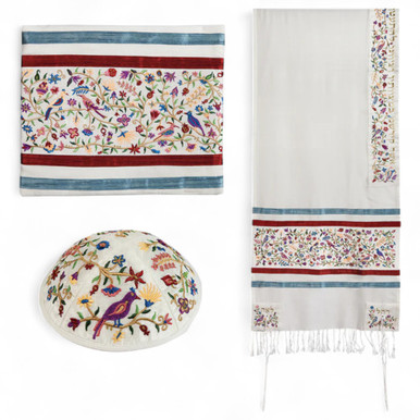 Multicolor Flowers Birds Embroidered Talis Set