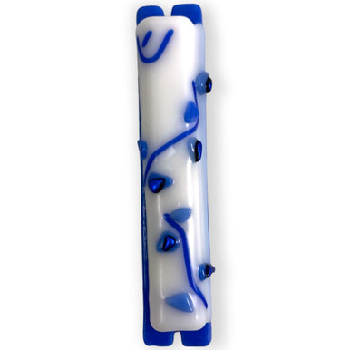 Fused Glass Blue Vine Design Mezuzah Case
