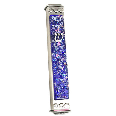 Iridescent Pebble Glass Metal Mezuzah