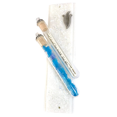 Wedding Glass Iridescent Mezuzah In White