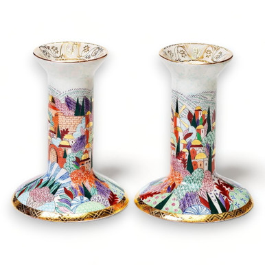 Hand Painted Porcelain Shabbat Candlesticks