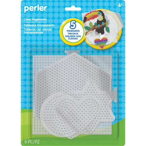 Perler Pegboards 5-Pack Large Hexagon, Small Circle, Large Square, Small Star and Small Heart