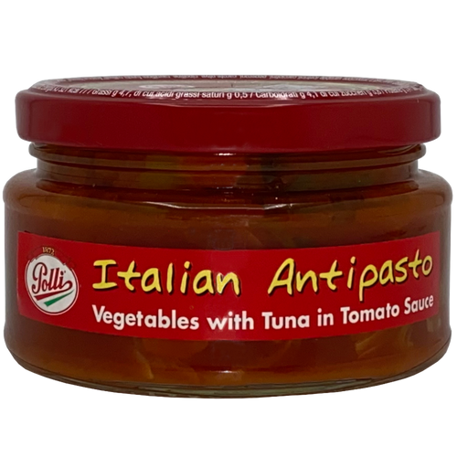 Antipasto vegetables with tuna in tomato sauce