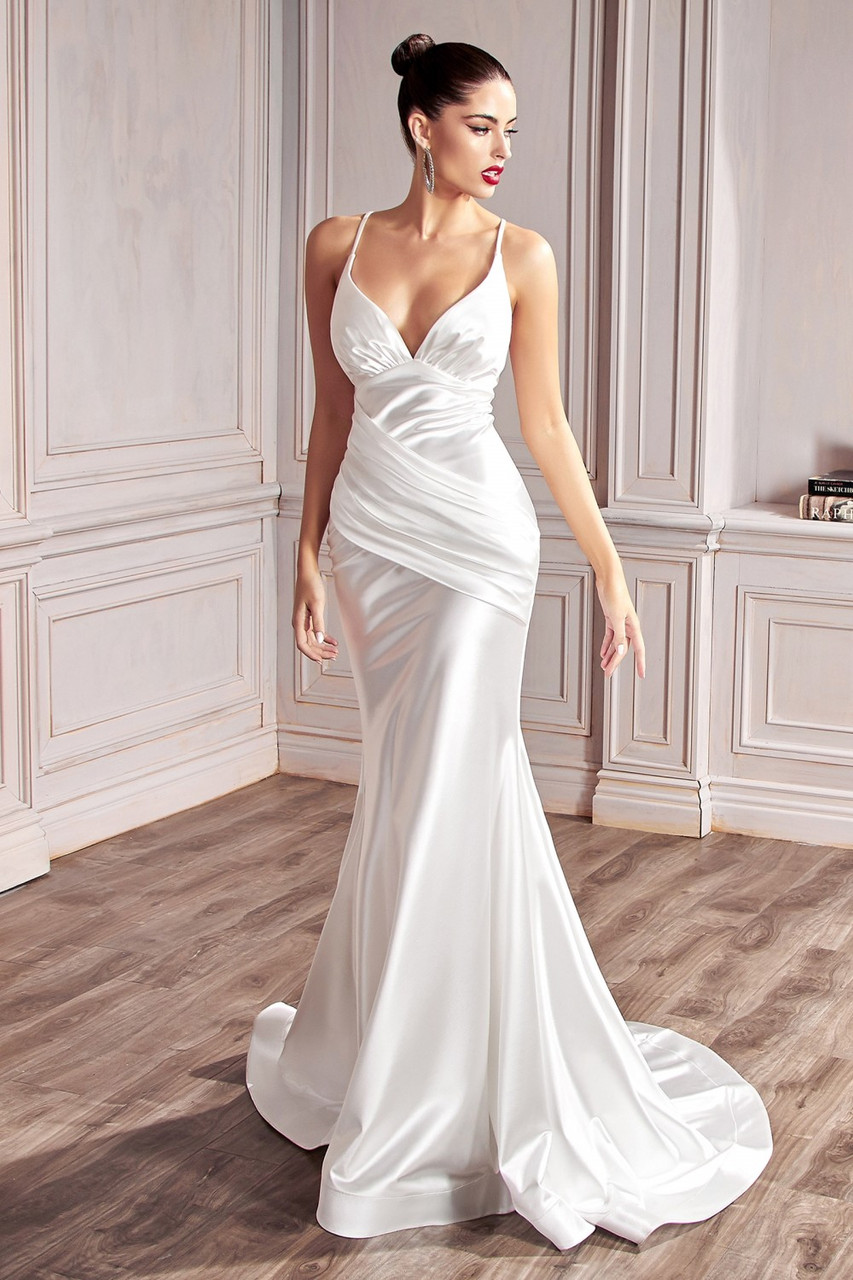 White A line Satin Long Prom Dress, White Satin Long Formal Evening Dr –  shopluu