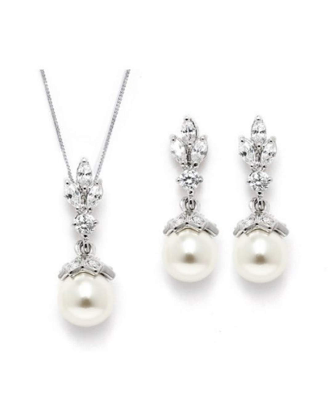 Silver Pearl Marquise Design Necklace Set