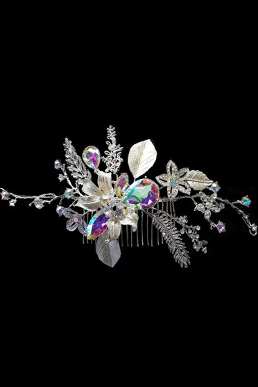 Hair Accessory: Flexible Silver AB Crystal and Rhinestone Flower Hair Vine