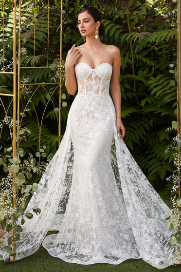 Stunning Fitted Floral Lace Applique With Tulle Glitter Overskirt Brides Dress