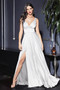 Off White Satin Flowy A-Line High Slit Bride Dress