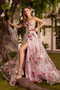 Couture Bella Strapless Flower Print  Organza Ball Dress with Slit