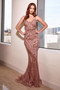 Art Deco Rose Gold Embellished Beaded Fitted Dress