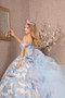 Ribbon Jewel Quinceanera Gown w/ Long Mesh Tail and Mini Bag