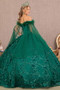 Quinceanera Dress w/ Side Mesh Drape and Detachable Feather Embellishment