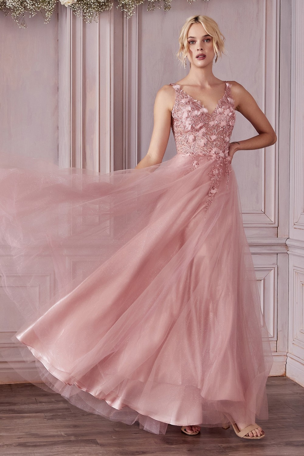Lacy Dress Pink Beaded Embellished Sweetheart Chiffon Floor Length A-Line Formal Dress, Prom Dress