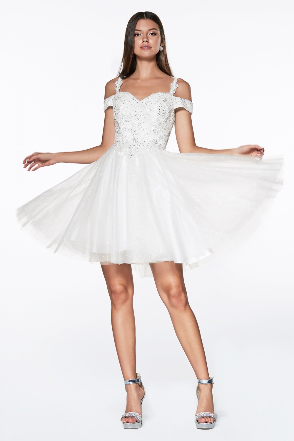 Off The Shoulder Glitter Tulle Short Dress