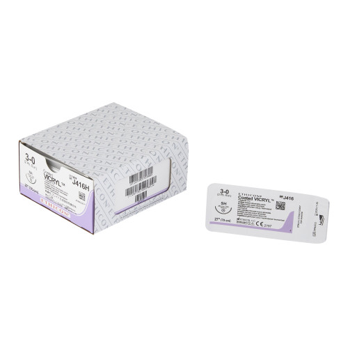 Absorbable Suture with Needle Coated Vicryl™ Polyglactin 910 SH 1/2 Circle Taper Point Needle Size 3 - 0 Braided