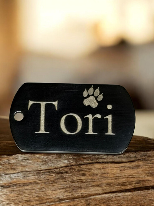 Pet Id tag small rectangle black chrome