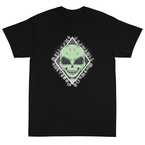 Unisex Black Alien Skull Runed Shirt