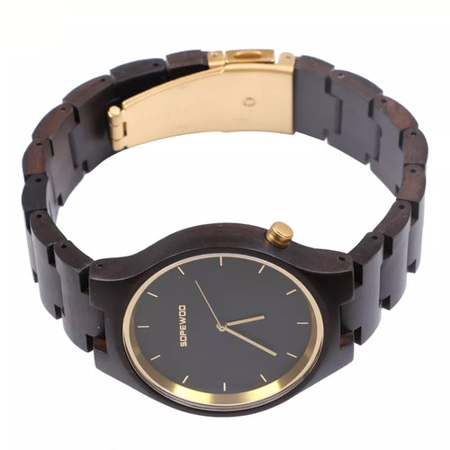 Unisex Black Sandalwood Minimalist Wristwatch