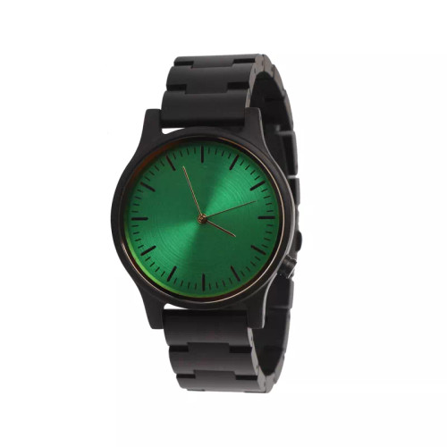 Men's Black Sandalwood Green Face Minimalist Wristwatch