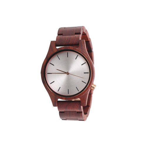 Unisex Red Sandalwood Silver Face Minimalist Wristwatch